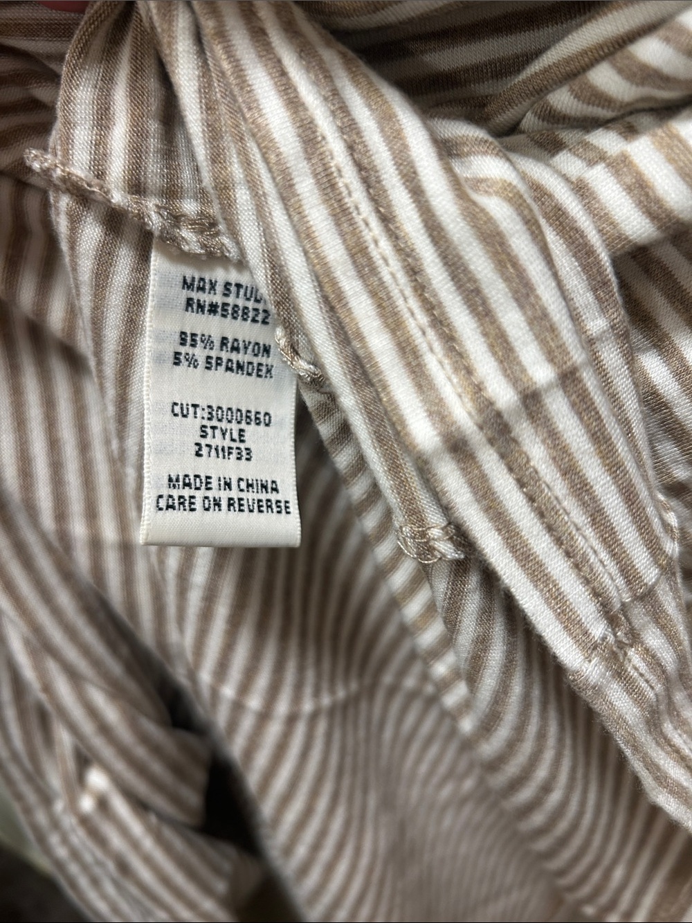 Max Studio Taupe and White Striped Cowl-Neck Short Sleeve Top - Picture 8 of 8